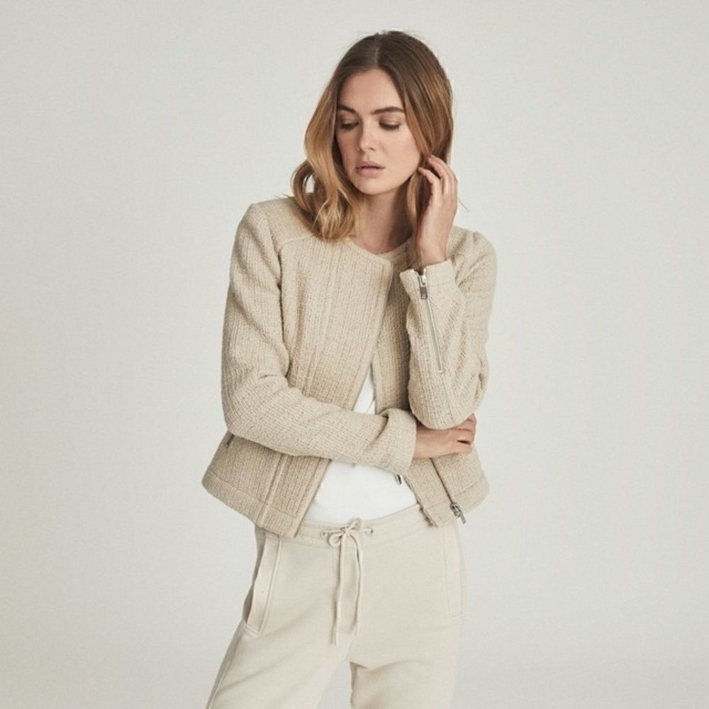 NWT Reiss Essie Cropped Boucle Tweed Jacket US 2 UK 6
